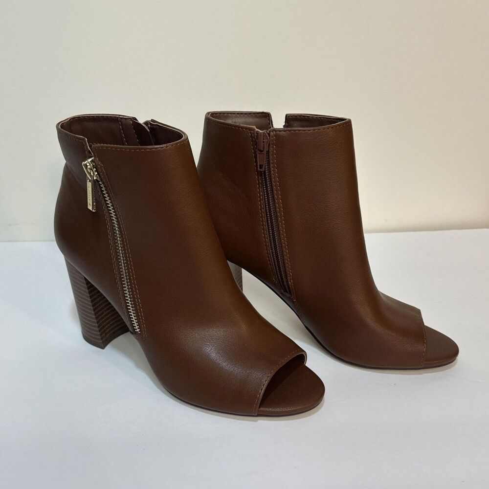 Unisa Women's Ankle Boots 8.5 M Zip Open Peep Toe Cognac
